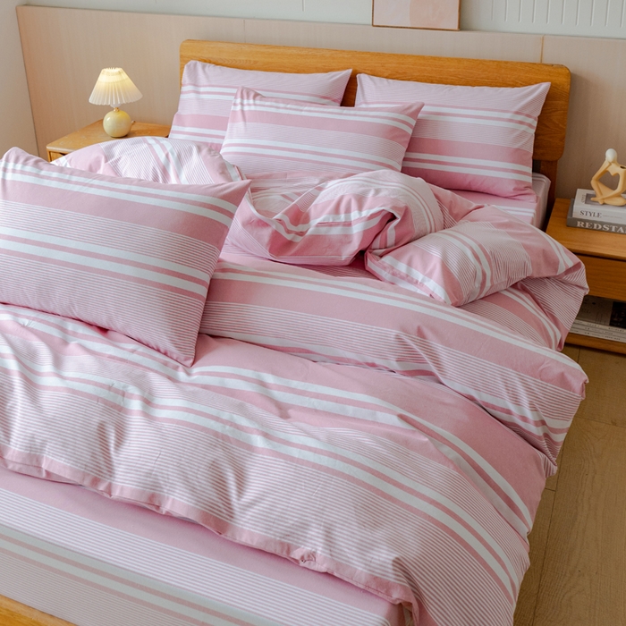 91家纺网 家纺一手货源 找家纺 居美良品 2025新款100%全棉色织老粗布四件套 云锦-浅粉