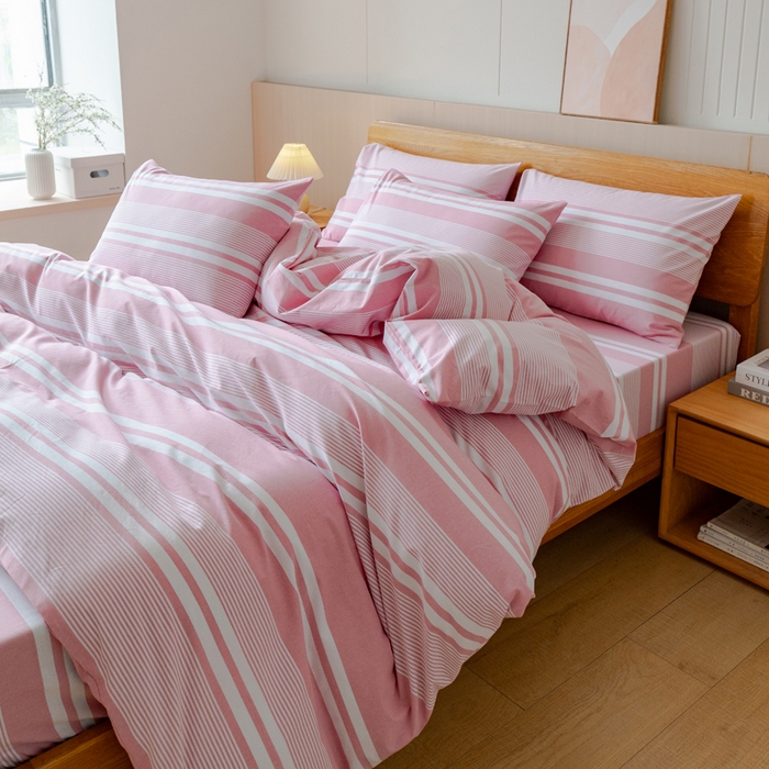 91家纺网 家纺一手货源 找家纺 居美良品 2025新款100%全棉色织老粗布四件套 云锦-浅粉