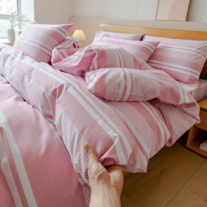 91家纺网 家纺一手货源 找家纺 居美良品 2025新款100%全棉色织老粗布四件套 云锦-浅粉