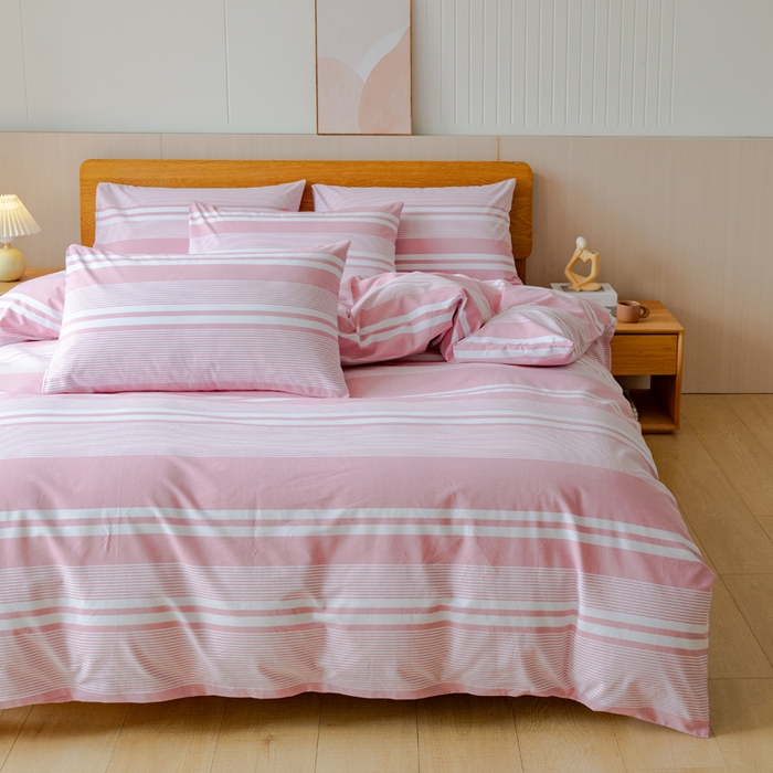 91家纺网 家纺一手货源 找家纺 居美良品 2025新款100%全棉色织老粗布四件套 云锦-浅粉