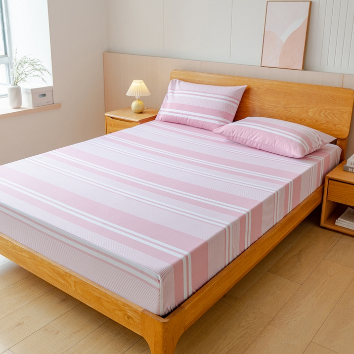 91家纺网 家纺一手货源 找家纺 居美良品 2025新款100%全棉色织老粗布四件套 云锦-浅粉