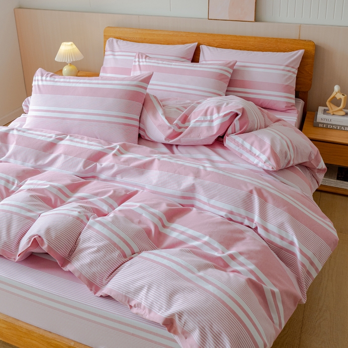 91家纺网 家纺一手货源 找家纺 居美良品 2025新款100%全棉色织老粗布四件套 云锦-浅粉