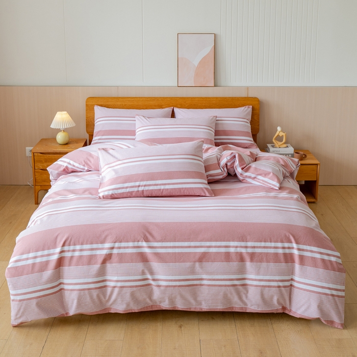 91家纺网 家纺一手货源 找家纺 居美良品 2025新款100%全棉色织老粗布四件套 云锦-抹红