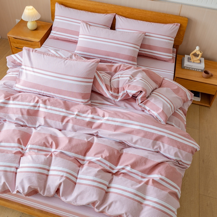 91家纺网 家纺一手货源 找家纺 居美良品 2025新款100%全棉色织老粗布四件套 云锦-抹红