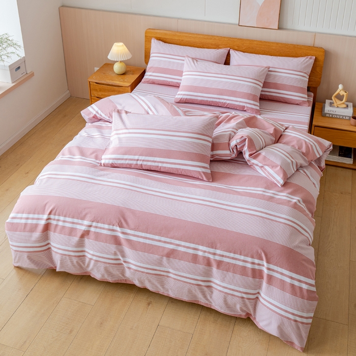 91家纺网 家纺一手货源 找家纺 居美良品 2025新款100%全棉色织老粗布四件套 云锦-抹红