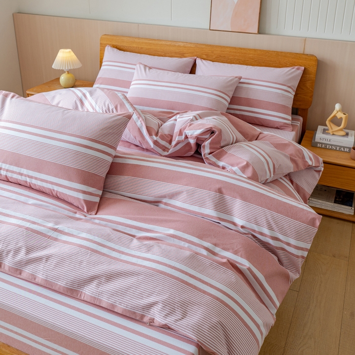 91家纺网 家纺一手货源 找家纺 居美良品 2025新款100%全棉色织老粗布四件套 云锦-抹红