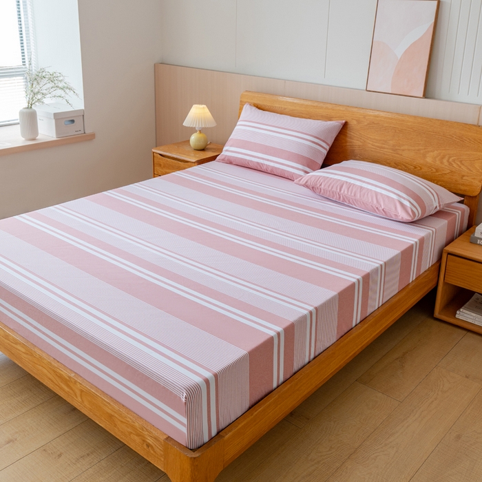 91家纺网 家纺一手货源 找家纺 居美良品 2025新款100%全棉色织老粗布四件套 云锦-抹红