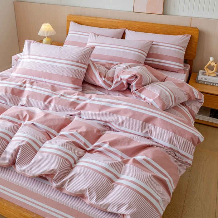 91家纺网 家纺一手货源 找家纺 居美良品 2025新款100%全棉色织老粗布四件套 云锦-抹红