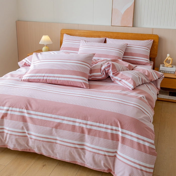 91家纺网 家纺一手货源 找家纺 居美良品 2025新款100%全棉色织老粗布四件套 云锦-抹红