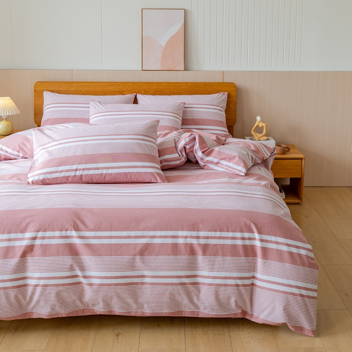 91家纺网 家纺一手货源 找家纺 居美良品 2025新款100%全棉色织老粗布四件套 云锦-抹红