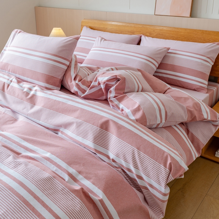 91家纺网 家纺一手货源 找家纺 居美良品 2025新款100%全棉色织老粗布四件套 云锦-抹红