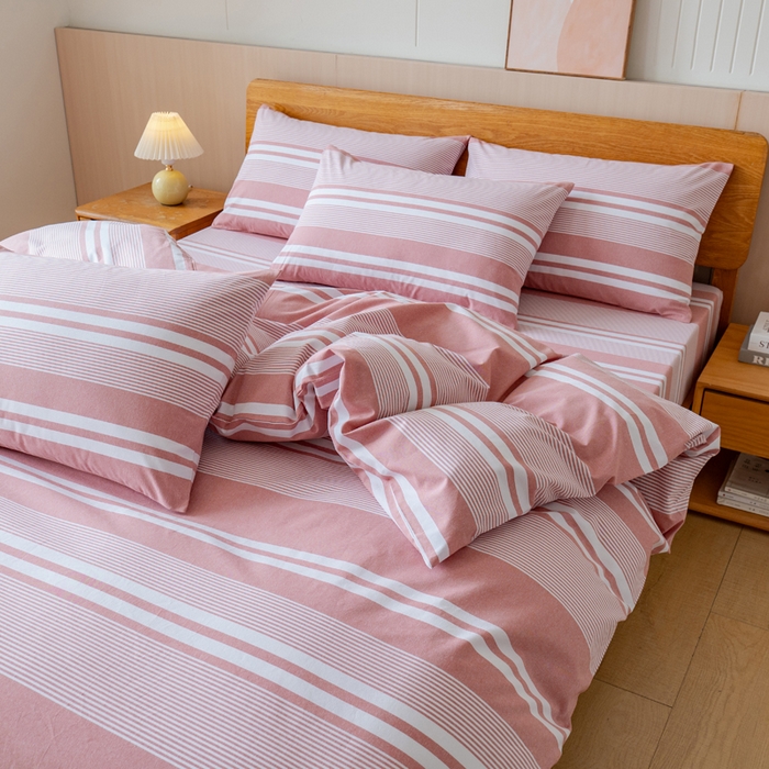 91家纺网 家纺一手货源 找家纺 居美良品 2025新款100%全棉色织老粗布四件套 云锦-抹红