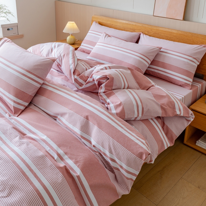 91家纺网 家纺一手货源 找家纺 居美良品 2025新款100%全棉色织老粗布四件套 云锦-抹红