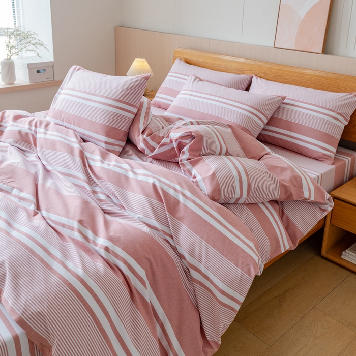 91家纺网 家纺一手货源 找家纺 居美良品 2025新款100%全棉色织老粗布四件套 云锦-抹红