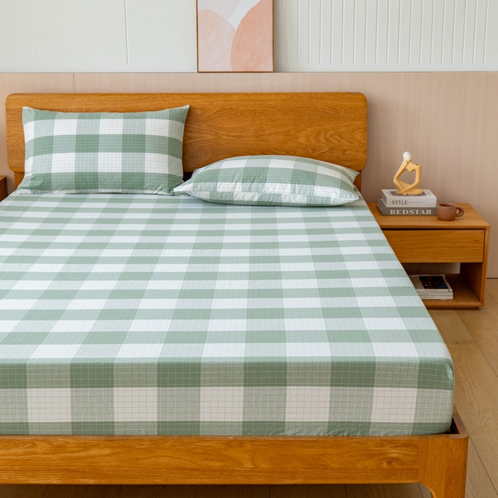 91家纺网 家纺一手货源 找家纺 居美良品 2025新款100%全棉色织老粗布四件套 素雅-绿格