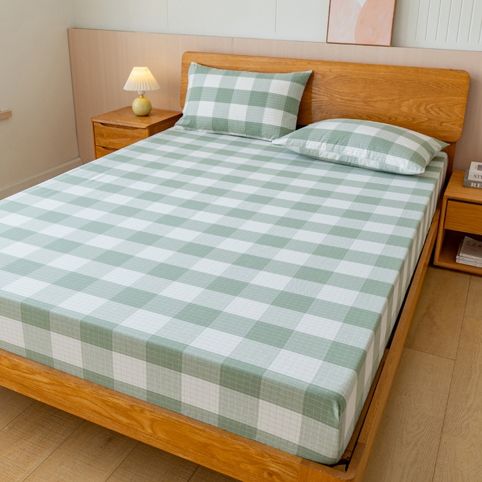 91家纺网 家纺一手货源 找家纺 居美良品 2025新款100%全棉色织老粗布四件套 素雅-绿格