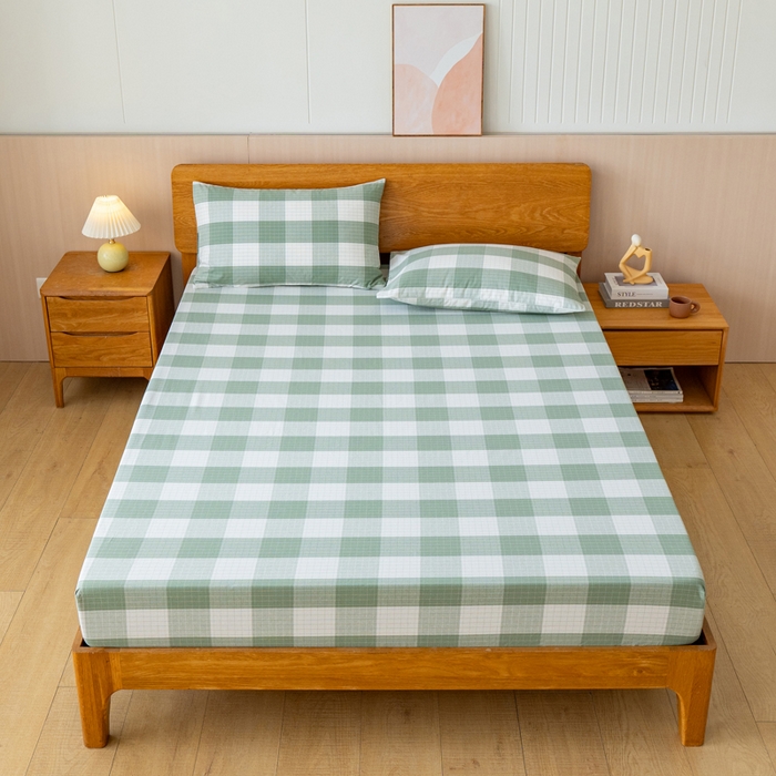 91家纺网 家纺一手货源 找家纺 居美良品 2025新款100%全棉色织老粗布四件套 素雅-绿格