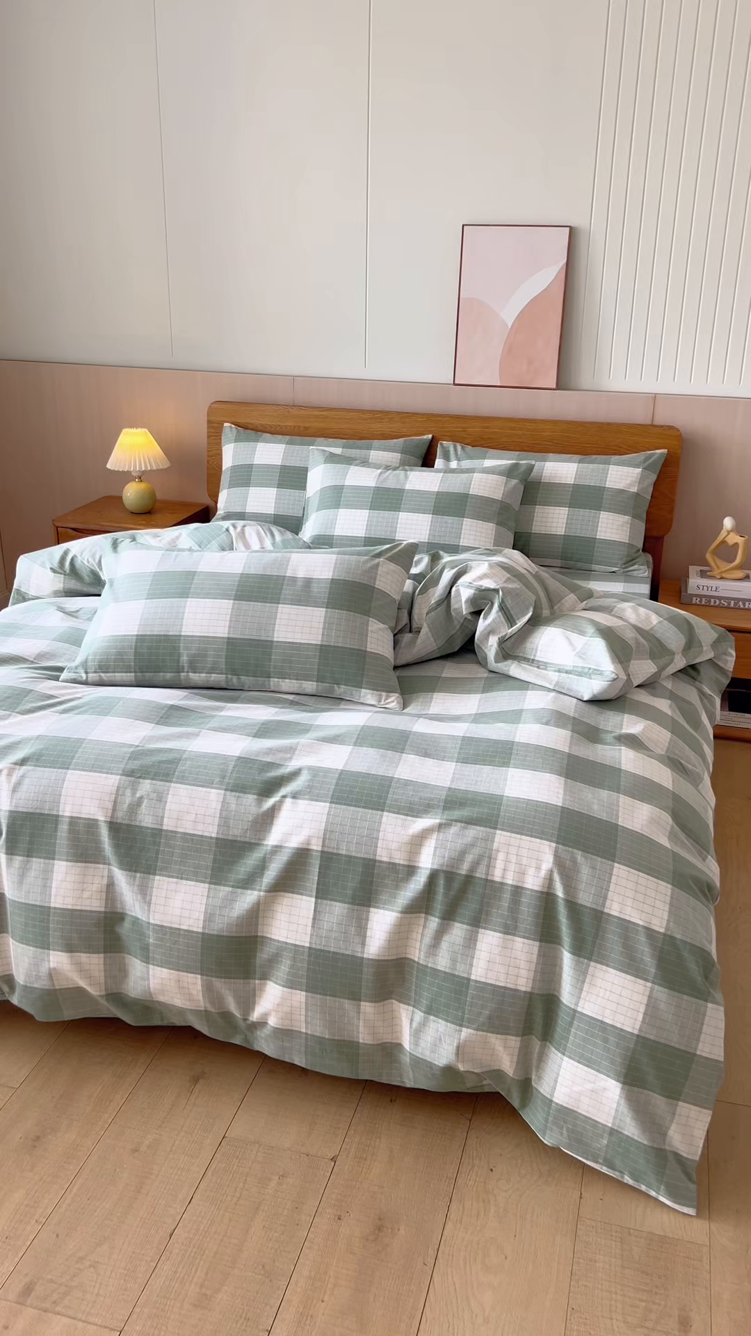 91家纺网 家纺一手货源 找家纺 居美良品 2025新款100%全棉色织老粗布四件套 素雅-绿格