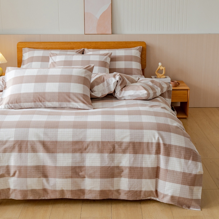 91家纺网 家纺一手货源 找家纺 居美良品 2025新款100%全棉色织老粗布四件套 素雅-咖格