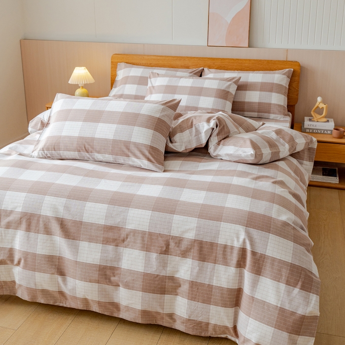 91家纺网 家纺一手货源 找家纺 居美良品 2025新款100%全棉色织老粗布四件套 素雅-咖格