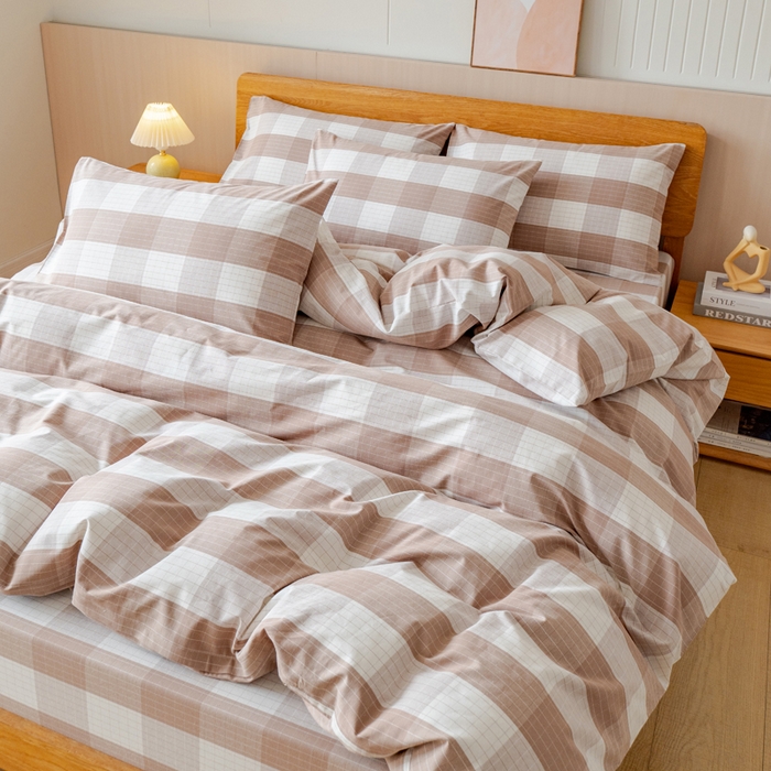 91家纺网 家纺一手货源 找家纺 居美良品 2025新款100%全棉色织老粗布四件套 素雅-咖格