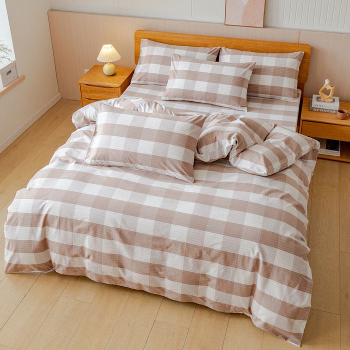 91家纺网 家纺一手货源 找家纺 居美良品 2025新款100%全棉色织老粗布四件套 素雅-咖格