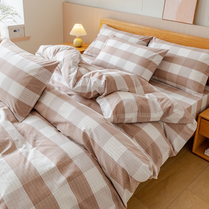 91家纺网 家纺一手货源 找家纺 居美良品 2025新款100%全棉色织老粗布四件套 素雅-咖格