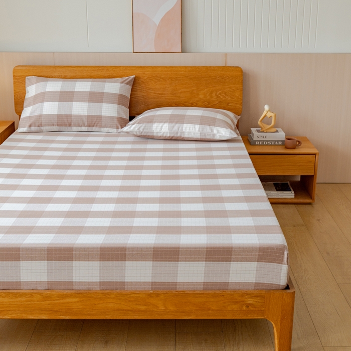 91家纺网 家纺一手货源 找家纺 居美良品 2025新款100%全棉色织老粗布四件套 素雅-咖格