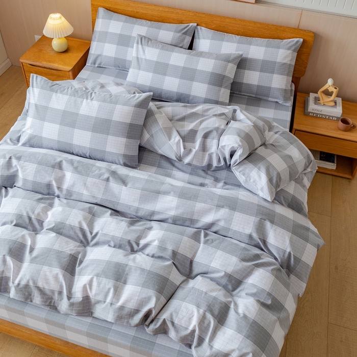 91家纺网 家纺一手货源 找家纺 居美良品 2025新款100%全棉色织老粗布四件套 素雅-灰格