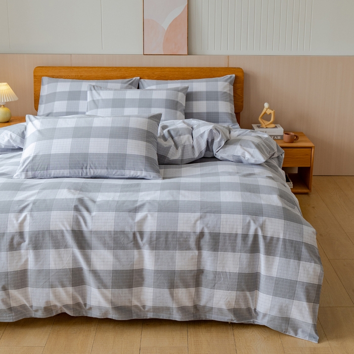 91家纺网 家纺一手货源 找家纺 居美良品 2025新款100%全棉色织老粗布四件套 素雅-灰格