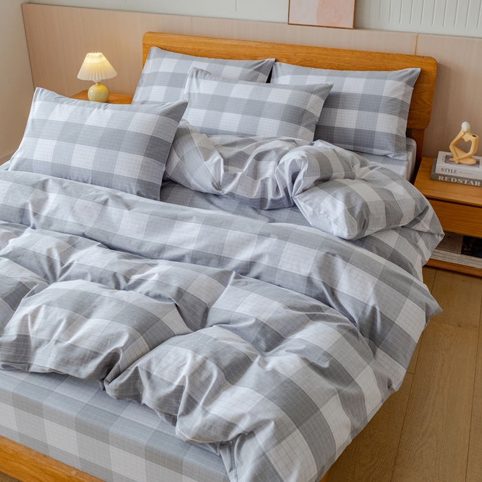 91家纺网 家纺一手货源 找家纺 居美良品 2025新款100%全棉色织老粗布四件套 素雅-灰格