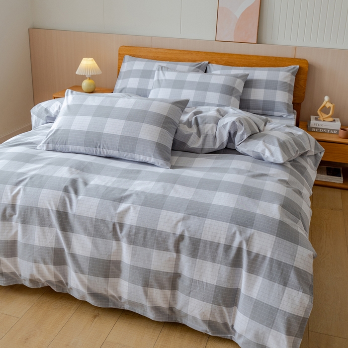 91家纺网 家纺一手货源 找家纺 居美良品 2025新款100%全棉色织老粗布四件套 素雅-灰格