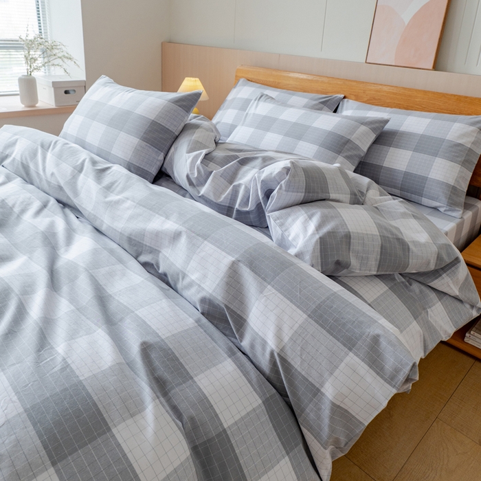 91家纺网 家纺一手货源 找家纺 居美良品 2025新款100%全棉色织老粗布四件套 素雅-灰格