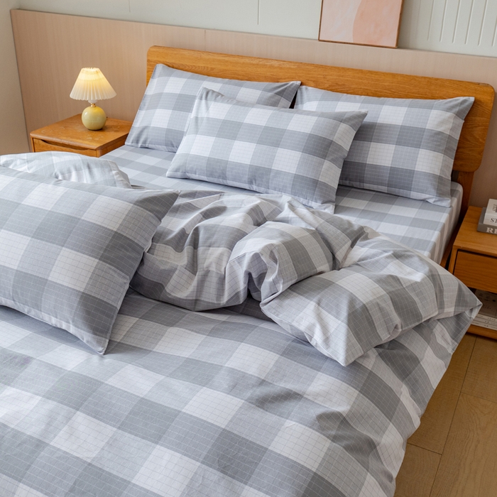 91家纺网 家纺一手货源 找家纺 居美良品 2025新款100%全棉色织老粗布四件套 素雅-灰格