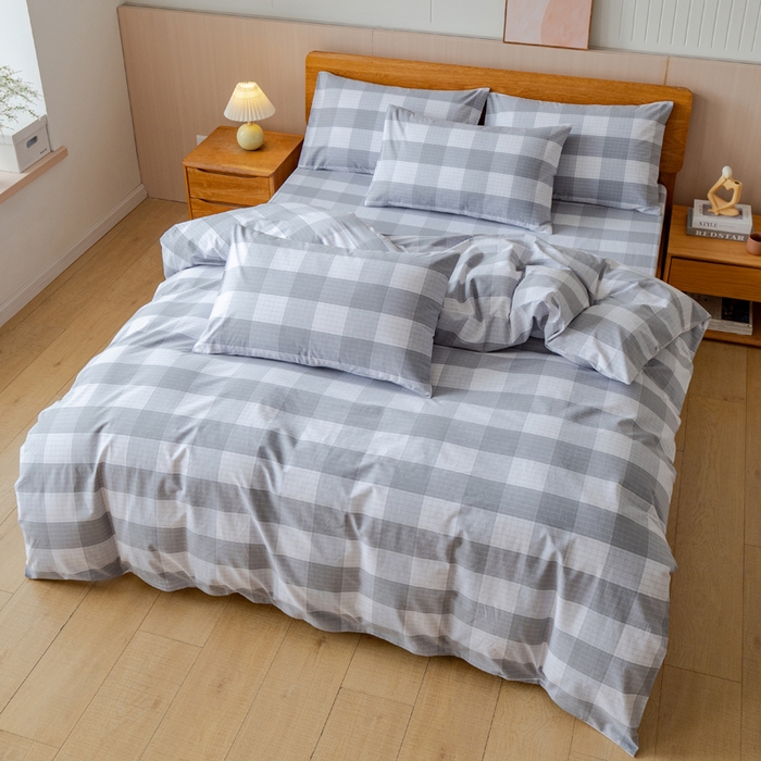 91家纺网 家纺一手货源 找家纺 居美良品 2025新款100%全棉色织老粗布四件套 素雅-灰格