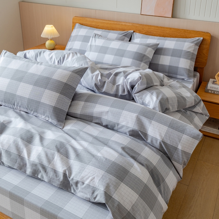 91家纺网 家纺一手货源 找家纺 居美良品 2025新款100%全棉色织老粗布四件套 素雅-灰格