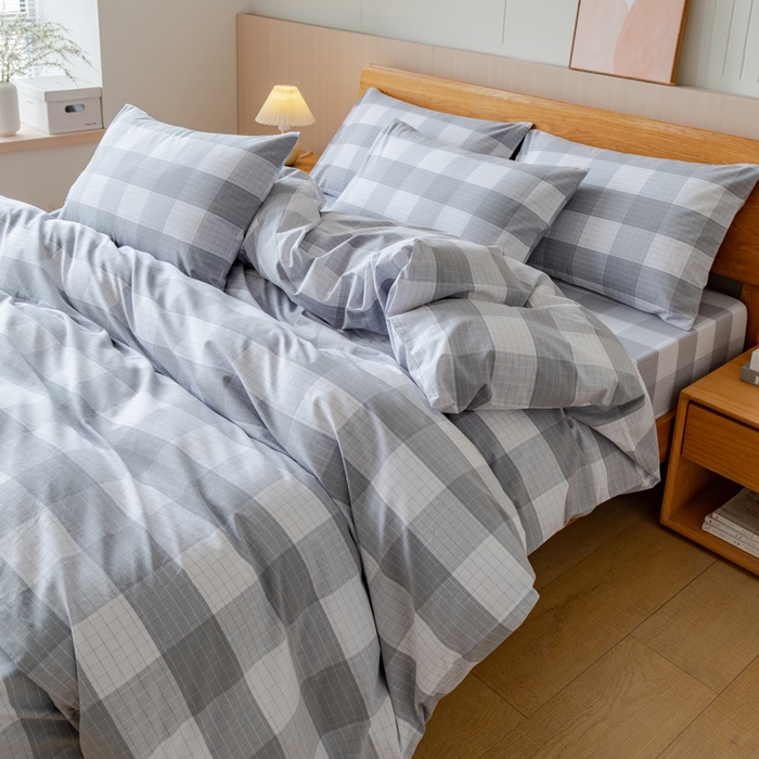 91家纺网 家纺一手货源 找家纺 居美良品 2025新款100%全棉色织老粗布四件套 素雅-灰格