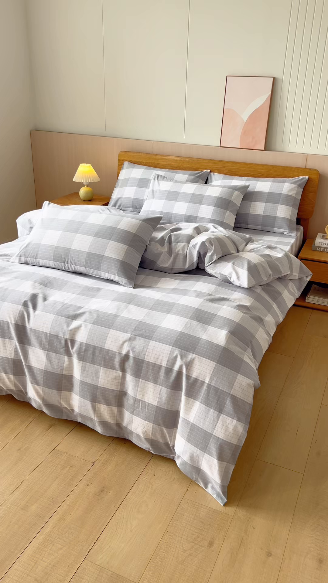 91家纺网 家纺一手货源 找家纺 居美良品 2025新款100%全棉色织老粗布四件套 素雅-灰格