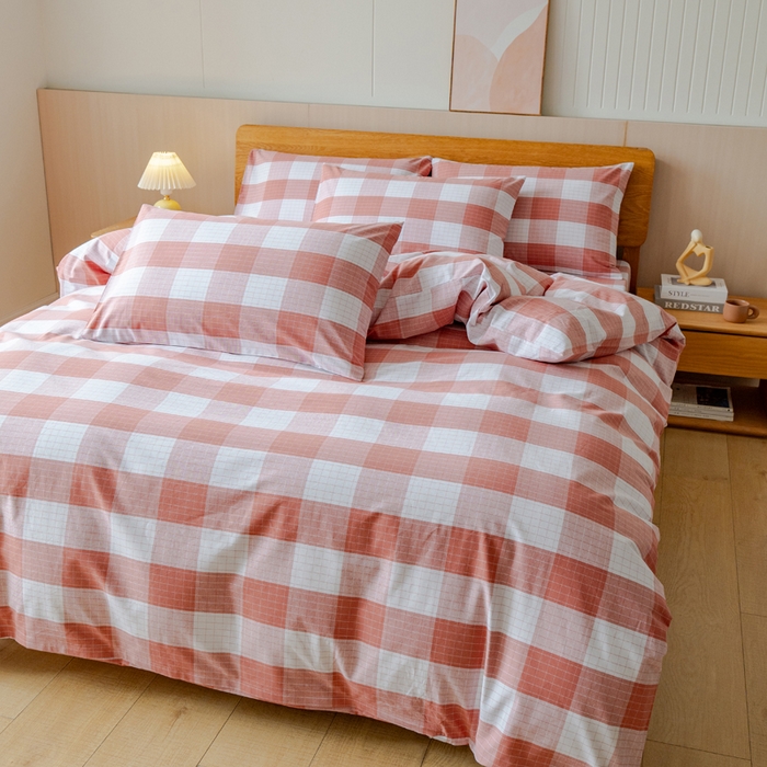 91家纺网 家纺一手货源 找家纺 居美良品 2025新款100%全棉色织老粗布四件套 素雅-粉格