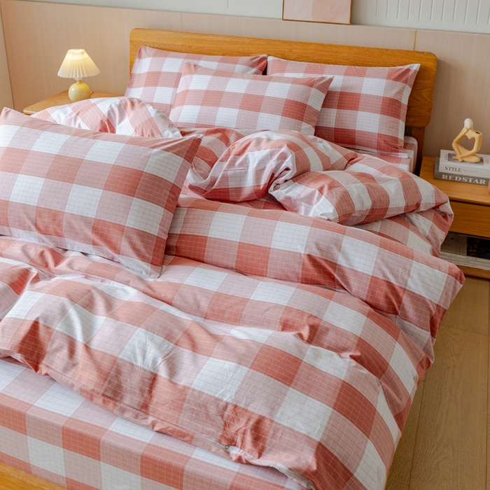 91家纺网 家纺一手货源 找家纺 居美良品 2025新款100%全棉色织老粗布四件套 素雅-粉格