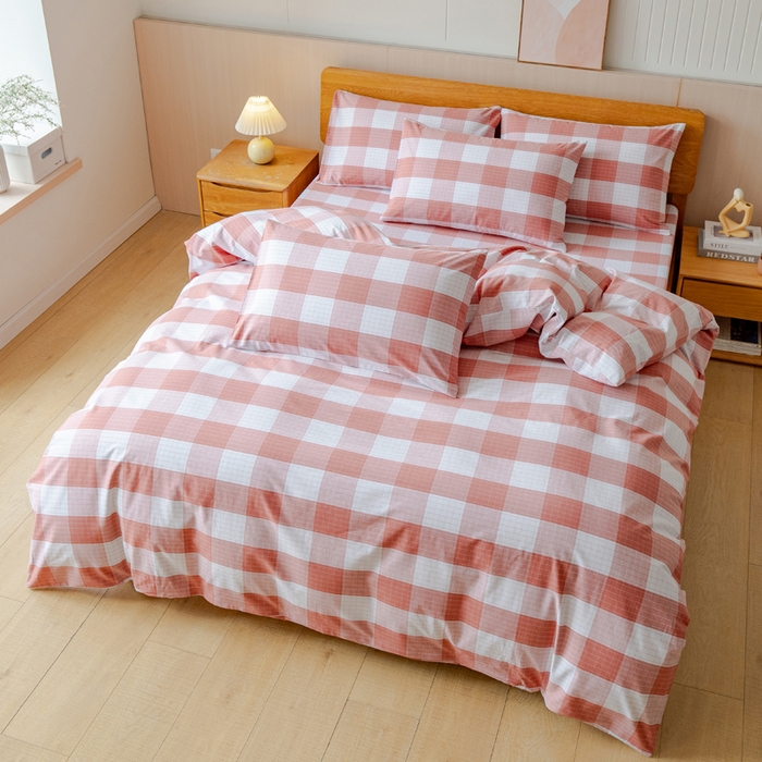 91家纺网 家纺一手货源 找家纺 居美良品 2025新款100%全棉色织老粗布四件套 素雅-粉格