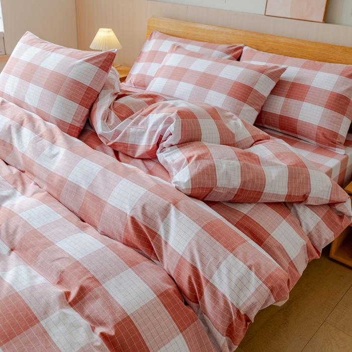 91家纺网 家纺一手货源 找家纺 居美良品 2025新款100%全棉色织老粗布四件套 素雅-粉格