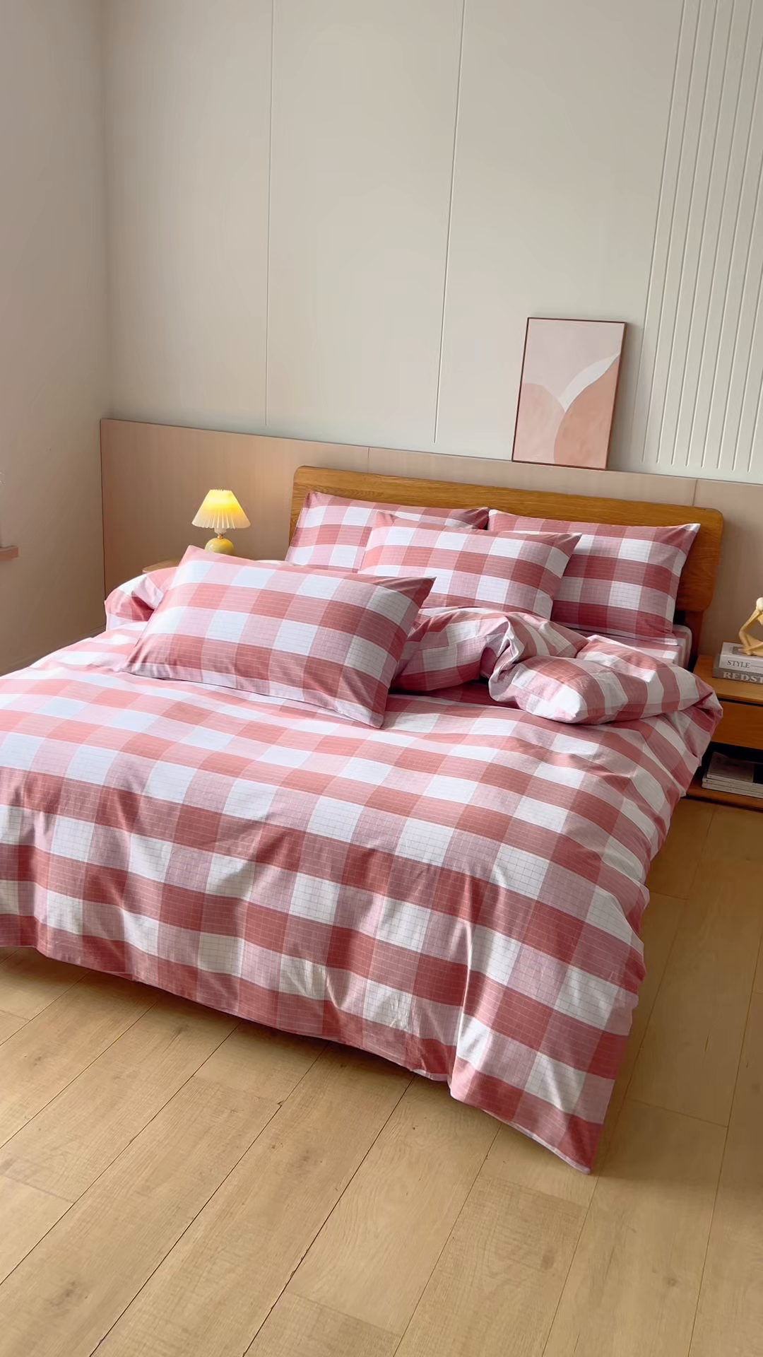 91家纺网 家纺一手货源 找家纺 居美良品 2025新款100%全棉色织老粗布四件套 素雅-粉格