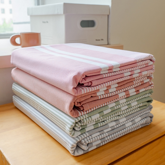 91家纺网 家纺一手货源 找家纺 居美良品 2025新款100%全棉色织老粗布四件套 叠拍图