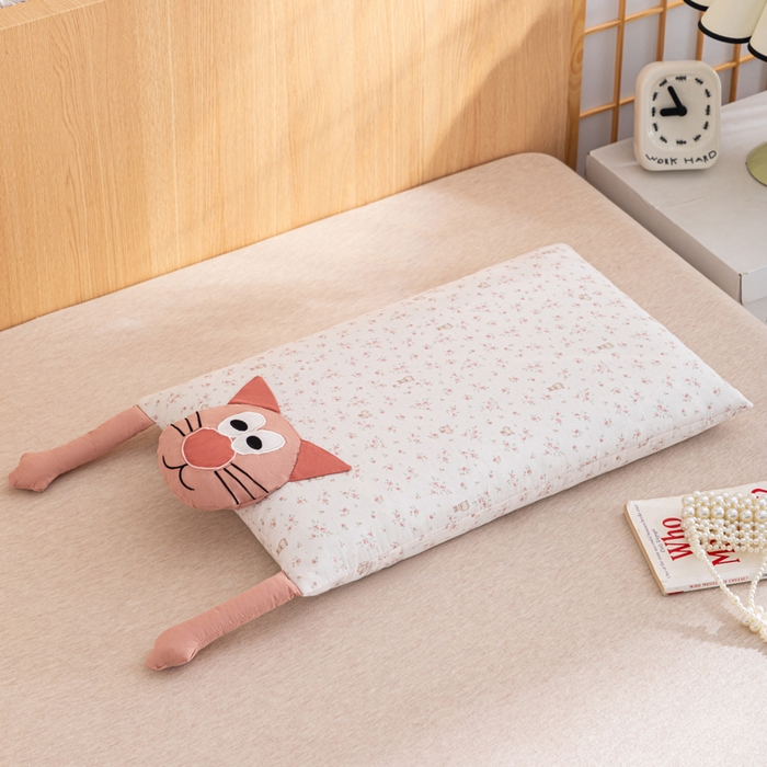 芯洲2025新款全棉双层纱荞麦枕卡通可爱工艺款抱枕枕头枕芯 嘻哈猫-粉35x55