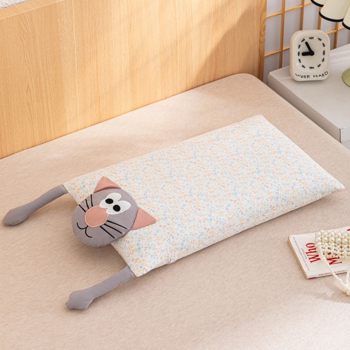 芯洲2025新款全棉双层纱荞麦枕卡通可爱工艺款抱枕枕头枕芯 嘻哈猫-灰35x55