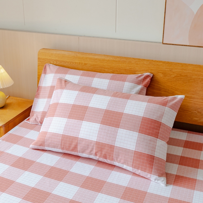 居美良品 2025新款100%全棉色织老粗布单品单枕套 素雅-粉格