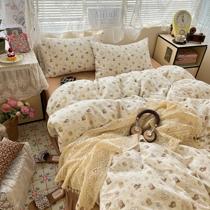 91家纺网 家纺一手货源 找家纺 （总）彩韵家纺 2025新款超柔云感m印花双层纱四件套