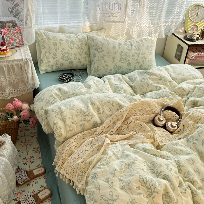 91家纺网 家纺一手货源 找家纺 （总）彩韵家纺 2025新款超柔云感m印花双层纱四件套