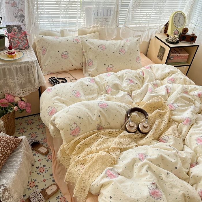 91家纺网 家纺一手货源 找家纺 （总）彩韵家纺 2025新款超柔云感m印花双层纱四件套